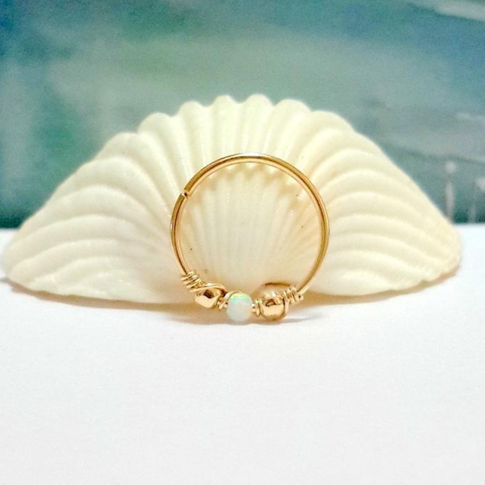 Two White Opal Helix Cartlidge Earrings